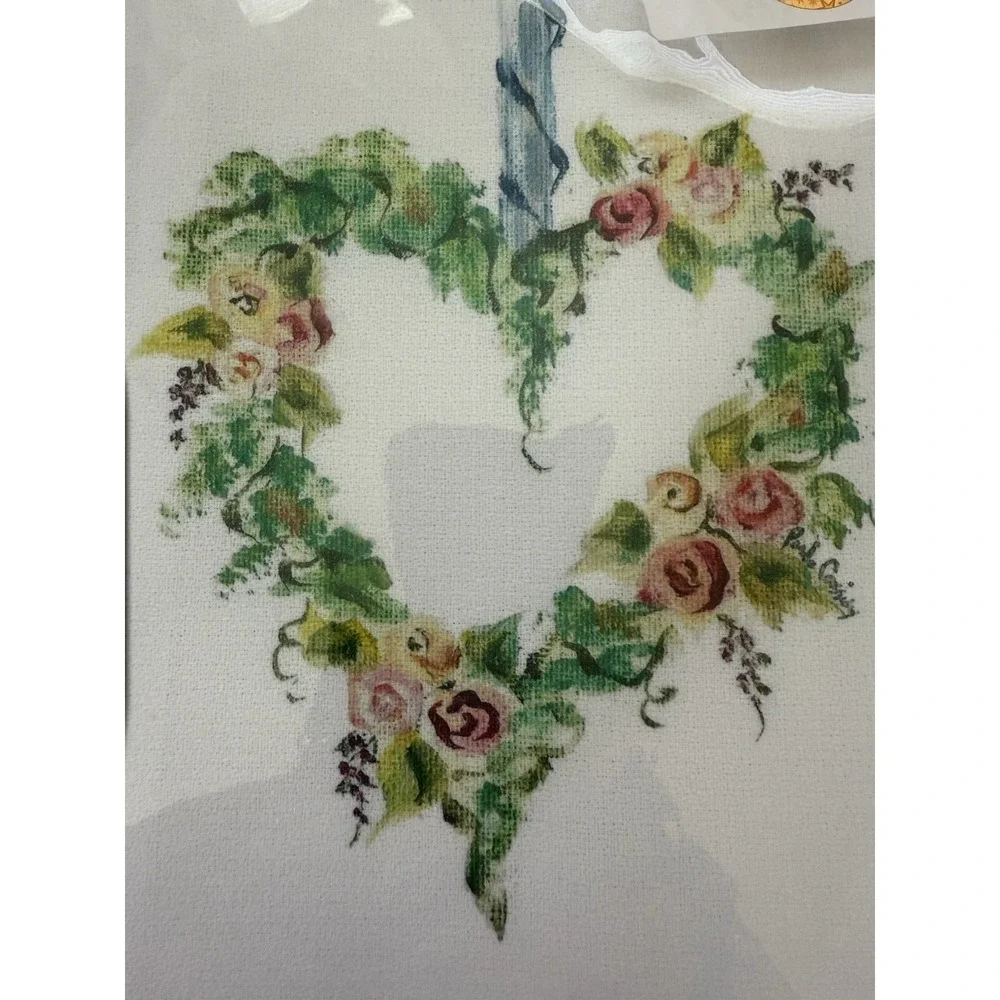Vintage Pamela Cassidy Guest Towel 20X20 Hand Print Heart Cotton Cottagecore NIB
